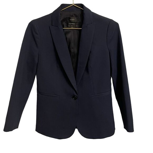 J. Crew Petite Bi Stretch Parke Navy Cotton Blend Single Button Blazer Size 0P - Picture 2 of 8